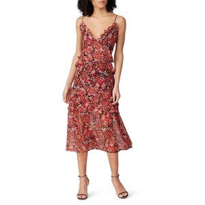 Stevie May No Such Thing Red Floral Print Ruffle Midi Dress Women's Size X-Large
